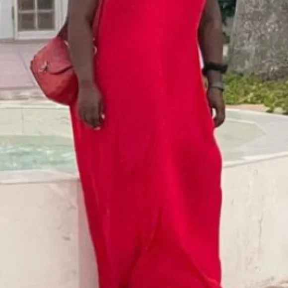 LOVESTITCH GAUZE MAXI DRESS PLUS 1X/2X RUNS LARGE COLOR FLAME - Picture 4 of 6